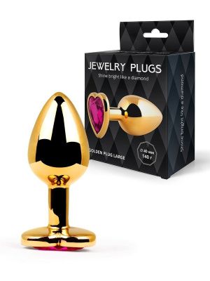 Золотистая анальная пробка с малиновым кристаллом - 9 см. от Anal Jewelry Plug