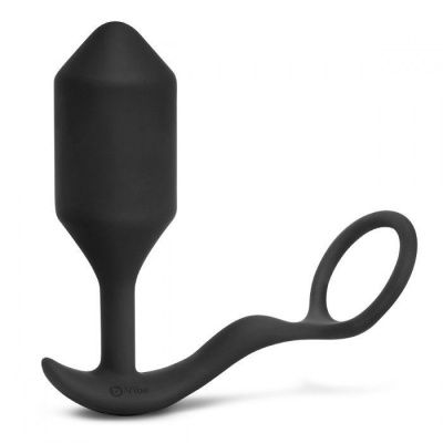 Черная анальная вибропробка с эрекционным кольцом Vibrating Snug   Tug XL от b-Vibe