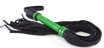 Черная многохвостая плеть с зеленой лаковой ручкой - 60 см. от Sitabella
