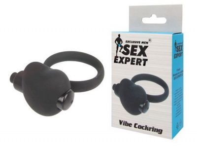 Чёрное эрекционное кольцо с вибрацией Sex Expert от Bior toys