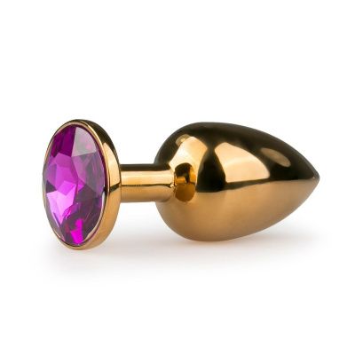Золотистая анальная пробка с фиолетовым кристаллом Metal Butt Plug - 7,2 см. от EDC