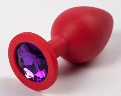 Красная силиконовая анальная пробка с фиолетовым стразом - 8,2 см. от 4sexdreaM