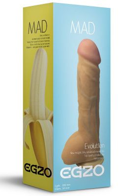 Большой реалистичный фаллоимитатор Mad Banana с мошонкой - 23,5 см. от EGZO