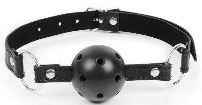 Черный кляп-шарик на регулируемом ремешке с кольцами от Bior toys