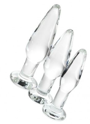 Набор из трех стеклянных анальных пробок с круглым ограничителем Sexus Glass от Sexus