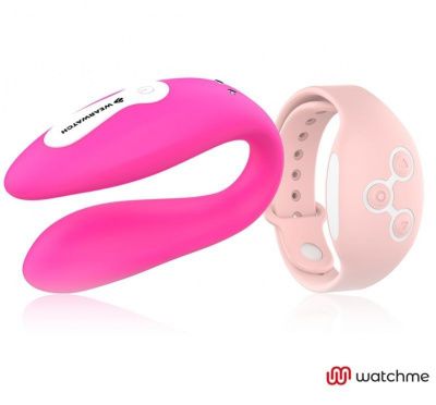 Розовый вибратор для пар с нежно-розовым пультом-часами Weatwatch Dual Pleasure Vibe от DreamLove