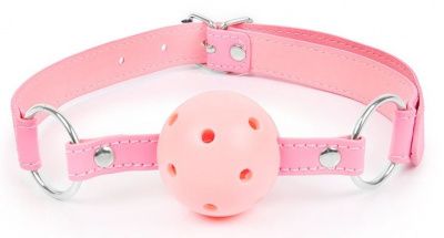 Розовый кляп-шарик на регулируемом ремешке с кольцами от Bior toys