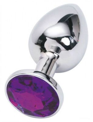 Серебристая анальная пробка из металла с фиолетовым стразом - 7 см. от Eroticon