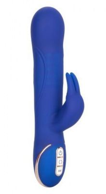Синий вибратор Signature Silicone Rotating Beaded Rabbit с клиторальным отростком - 22,75 см. от California Exotic Novelties
