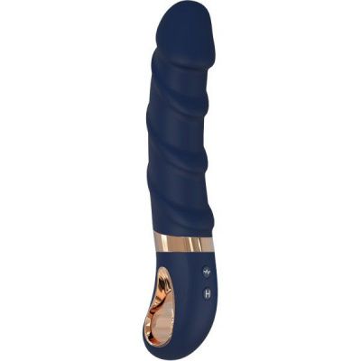 Темно-синий вибратор с ребрышками Belenos - 23 см. от Dream Toys