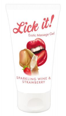 Лубрикант на водной основе Lick it! Sparkling Wine and Strawberry с ароматом клубники и шампанского - 50 мл. от Orion