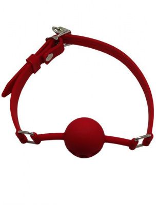 Красный дышащий силиконовый кляп-шарик с фиксацией и замочком от Eroticon