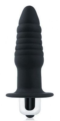 Черная ребристая вибровтулка с ограничителем - 7 см. от Bior toys