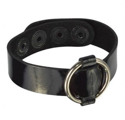 Черный лаковый кожаный браслет с колечком от Sitabella