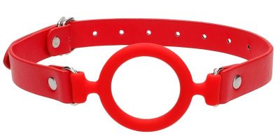 Красный кляп-кольцо с кожаными ремешками  Silicone Ring Gag with Leather Straps от Shots Media BV