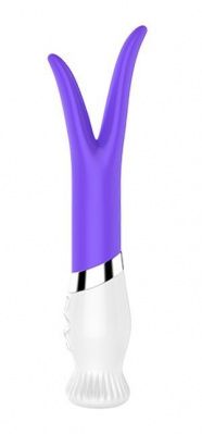 Фиолетовый вибратор-ротатор с раздвоенным кончиком LILY - 18 см. от Dibe