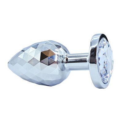 Серебристая текстурная анальная пробка с прозрачным кристаллом - 6 см. от Kanikule