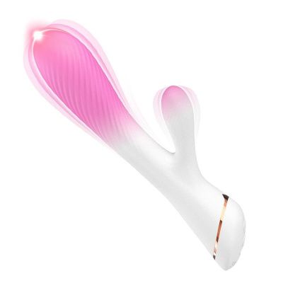 Бело-розовый вибромассажер-кролик - 20,5 см. от Silicone Toys