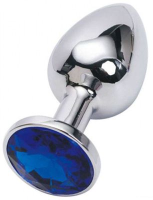 Серебристая анальная пробка с синим стразом - 7 см. от Eroticon