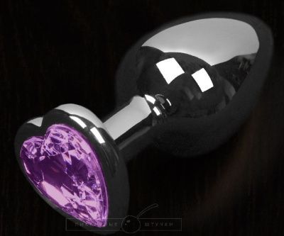 Графитовая анальная пробка с фиолетовым кристаллом в виде сердечка - 6 см. от Пикантные штучки