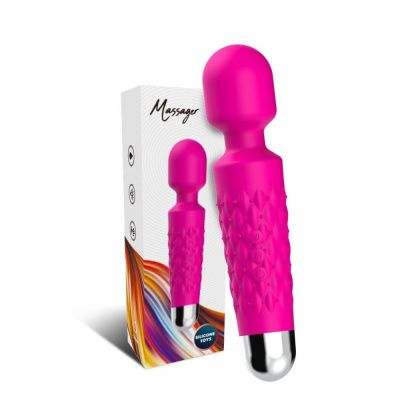 Ярко-розовый wand-вибратор с рельефной ручкой - 20 см. от Silicone Toys