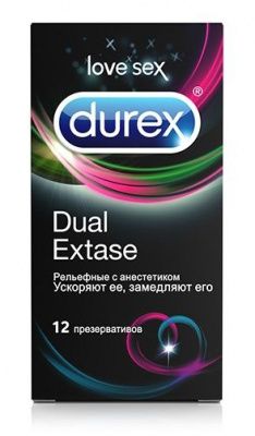 Рельефные презервативы с анестетиком Durex Dual Extase - 12 шт. от Durex