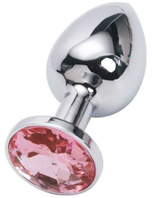 Серебристая анальная втулка с розовым стразом - 7 см. от Eroticon