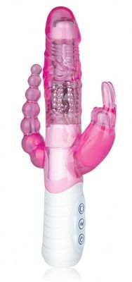 Розовый вибратор хай-тек для тройной стимуляции - 26 см. от Erotic Fantasy