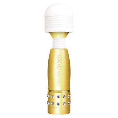 Золотистый жезловый мини-вибратор с кристаллами Mini Massager Gold Edition от Bodywand