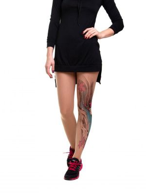 Колготки Koi Fish с имитацией тату в виде бирюзового карпа от TTights