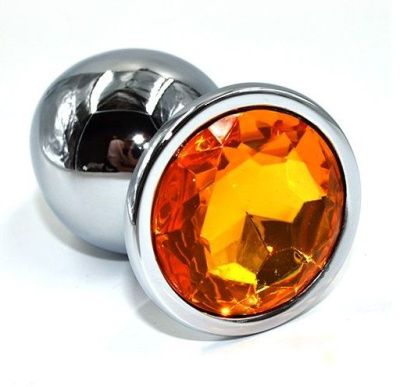 Серебристая анальная пробка с желтым кристаллом - 7 см. от Kanikule