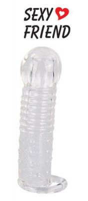Прозрачная закрытая насадка на фаллос с кольцом для мошонки - 13,5 см. от Bior toys