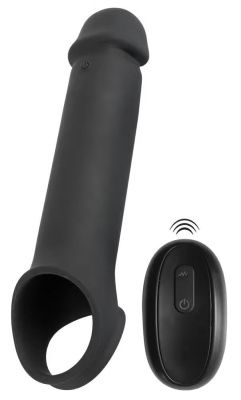 Черная вибронасадка для пениса с хомутом для мошонки и пультом ДУ Remote Controlled Penis Extension от Orion