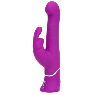 Фиолетовый вибратор с клиторальным стимулятором Beaded G-Spot Rechargeable Rabbit Vibrator - 24 см.  от Happy Rabbit