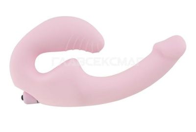 Нежно-розовый анатомический страпон с вибрацией от Главсексмаг