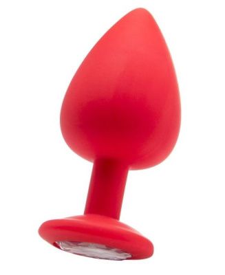 Красная анальная пробка OUCH! Extra Large Diamond Butt Plug с кристаллом - 9,3 см. от Shots Media BV