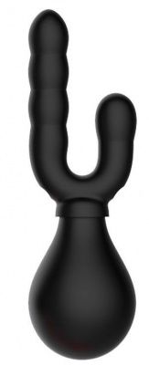 Чёрный силиконовый анальный душ с двумя отростками от Bior toys