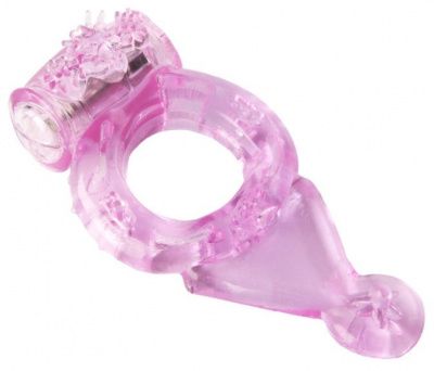 Розовое эрекционное виброкольцо с хвостом от ToyFa