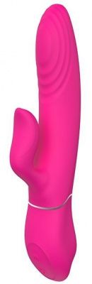 Ярко-розовый вибромассажер с клиторальным отростком DUO THRUSTER - 14 см. от Dream Toys