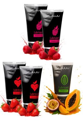 Набор из 5 съедобных лубрикантов JUJU (клубника х 2, малина х 2, тропические фрукты) от JuJu