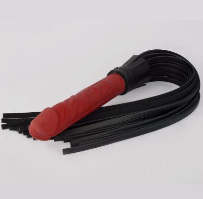 Черная плеть с красной ручкой-фаллоимитатором - 65 см. от Sitabella