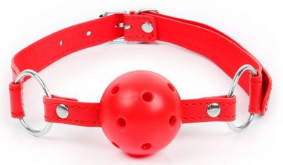 Красный кляп-шарик на регулируемом ремешке с кольцами от Bior toys