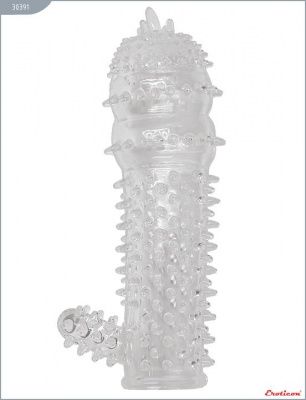 Прозрачная шипастая насадка с язычком - 14,2 см. от Eroticon