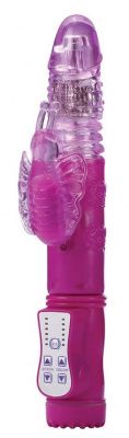 Ярко-розовый вибрамассажер-кролик UP   DOWN BUTTERFLY - 24 см. от Dream Toys