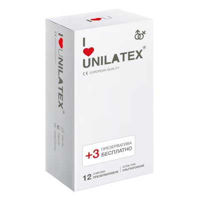 Ультратонкие презервативы Unilatex Ultra Thin - 12 шт. + 3 шт. в подарок от Unilatex